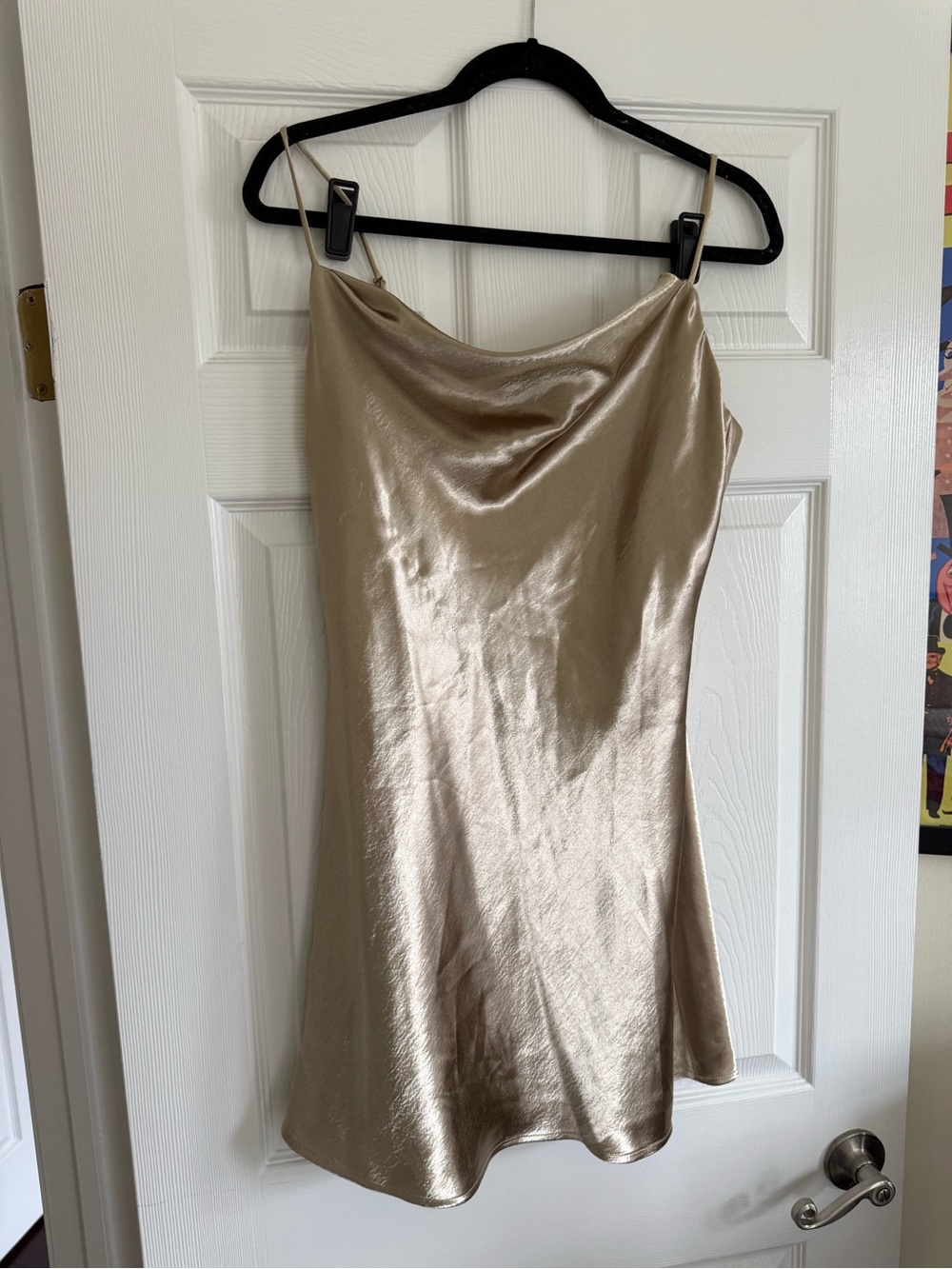 Satin Cowl Neck Slip Dress - Gold
